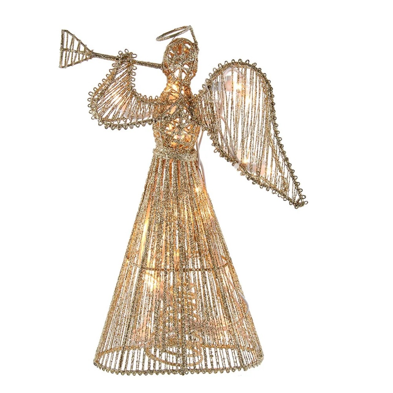 KSA 13" Lighted Gold Glittered Angel Christmas Tree Topper, Clear Lights